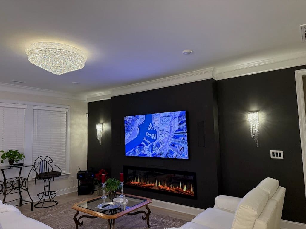 Gallery photos for Crystal Chandeliers and Sconces Installed in a Living Room: Image #2